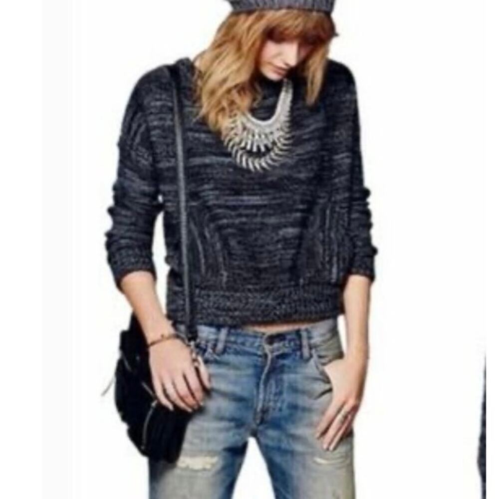 Free People Blue Space Dye Wool Blend Wide Neck Sweater, XS